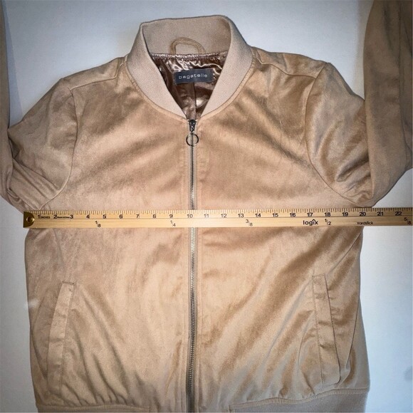 Bagatelle Bomber Jacket Womens Size L Tan Floral Embroidered Full Zip Boho - Picture 10 of 12